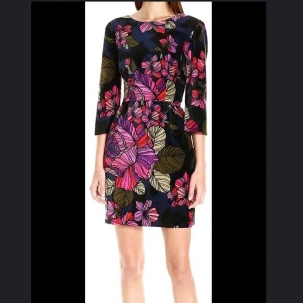 Trina Turk 3/4 sleeve Black Velvet Dress with Floral Patter Size 2